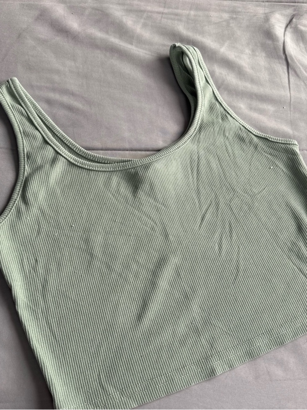 Ribbed Cropped Tank Top - Sage Green